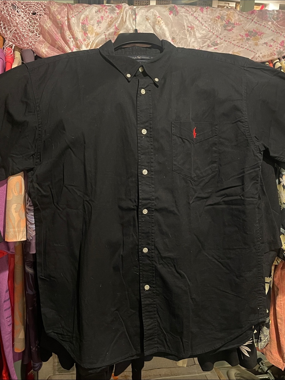 Ralph Lauren Black Short-Sleeve Button-Down Shirt with Red Pony Logo size XXL